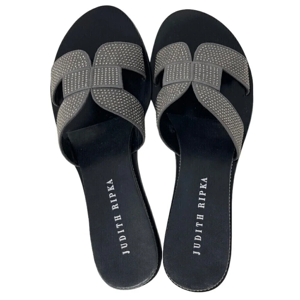 NEW Judith Ripka Sloane Slide Sandals Women's Size 6 M Embellished Gray